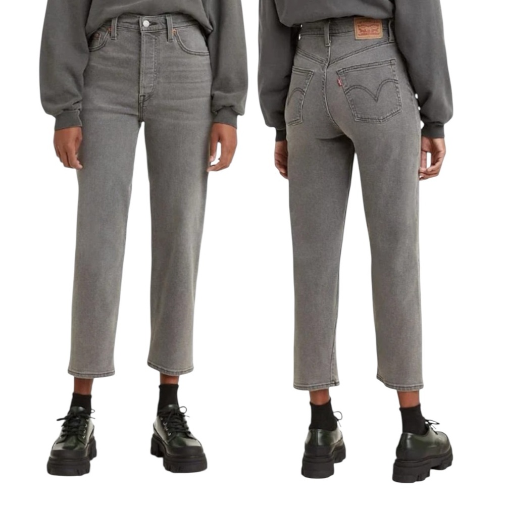 Levi’s Ribcage Straight Leg Ankle Length Jeans Size 26 Grey  Black Gray Denim